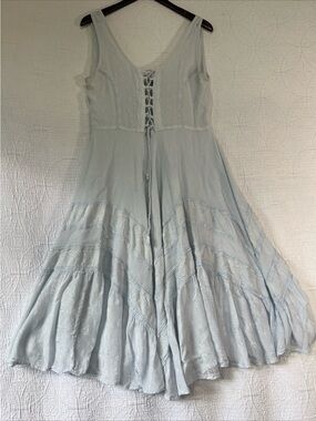 Flower Brand Dress Womens Rayon Boho Sundress Lace Front Waffle Knit STAINED M L